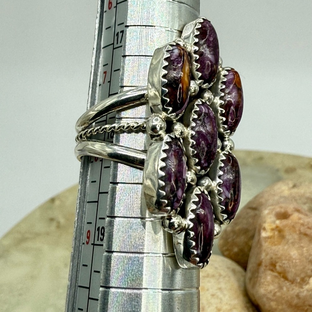 Native American Sterling Silver Purple Spiny Oyster 7-Stone Ring Roberta Begay - Picture 15 of 17